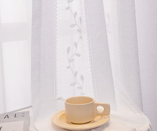 Leaf-embroidered sheer fabric sample